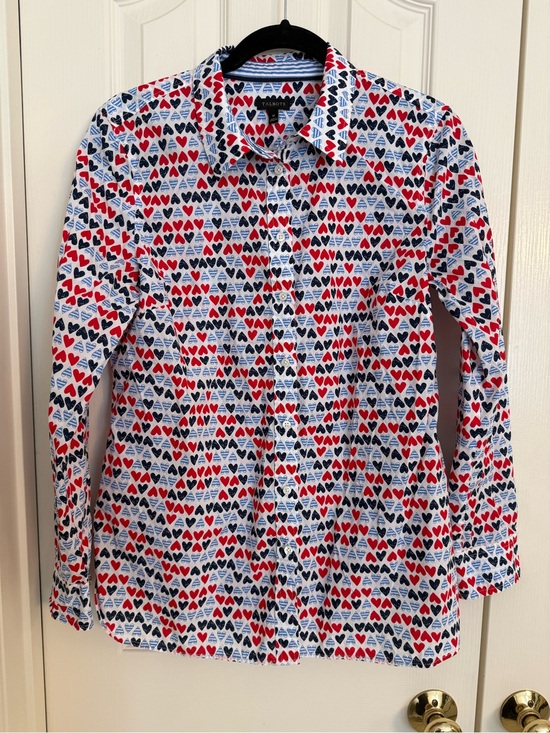 Talbots Tops - Talbots White Button-Down Shirt with Red & Navy Heart Print